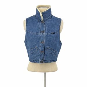 Vintage Guess Denim Sherpa Vest Cropped Button Front Blue Jean Y2K 90s Women’s